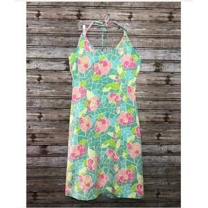 Lilly Pulitzer Rose Silk Blend Cote D'Azur Mosaic Dress Size 8 Womens Halter